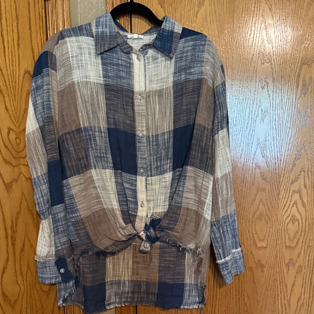 LA MIEL Casual Blue and Tan Plaid lightweight Shirt